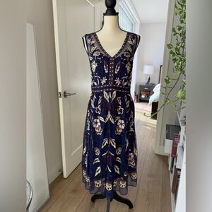 Anthropologie Moulinette Soeurs Embroidered Alicante Midi Dress Women's Size 8